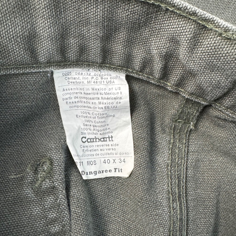 Carhartt B11 Dungaree Fit Carpenter Pants Men's 40x33‎ Mos Green Cotton Workwear - Picture 7 of 7